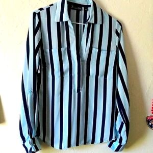 NEW 7th Avenue Striped Blouse Light Blue, Navy, White